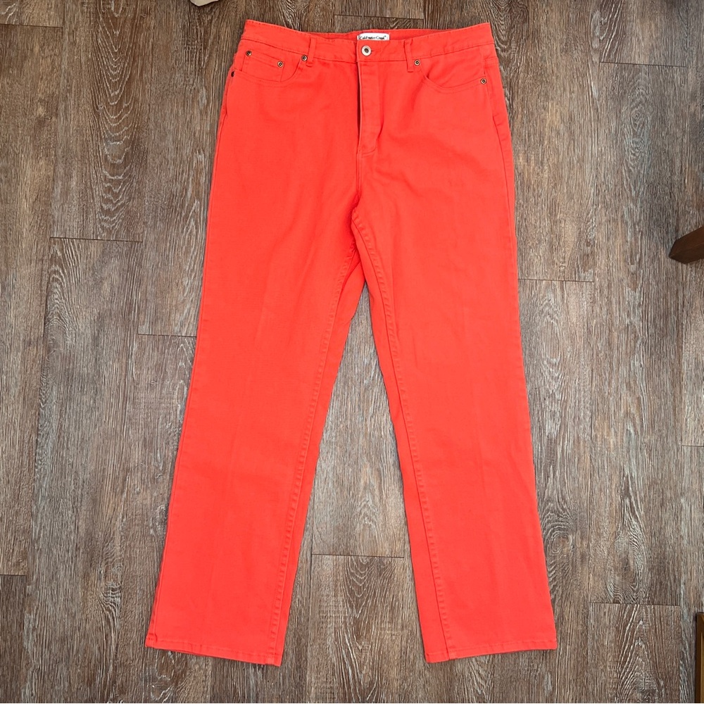 Coldwater Creek Straight Leg Size 14 Coral Orange 96% Cotton Stretch 5-Pocket